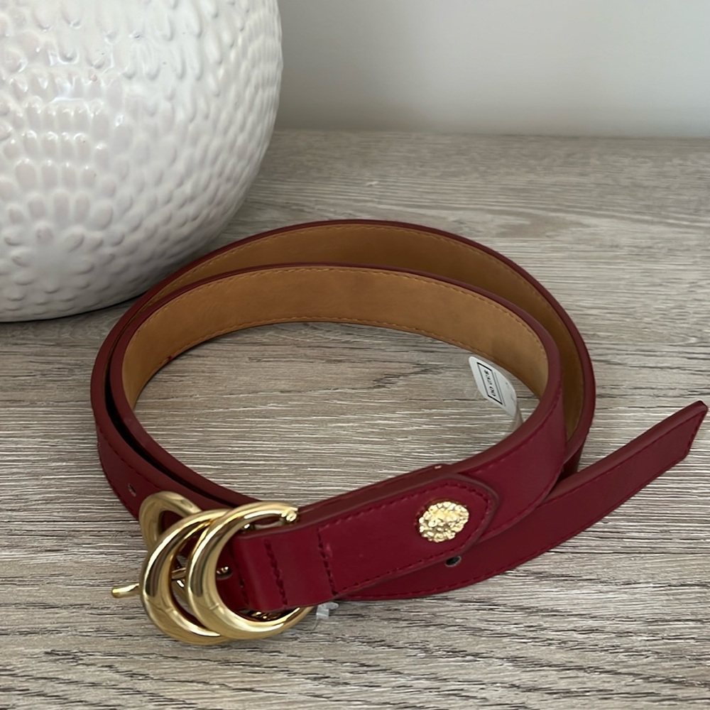 Women Belt Skinny With Fashionable 3 Golden O-Ring Buckle and Synthetic Leather